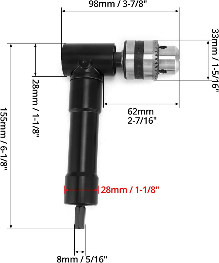90 Degree Right Angle Drill Attachment Adapter with 8Mm Hex Compatibility for Po