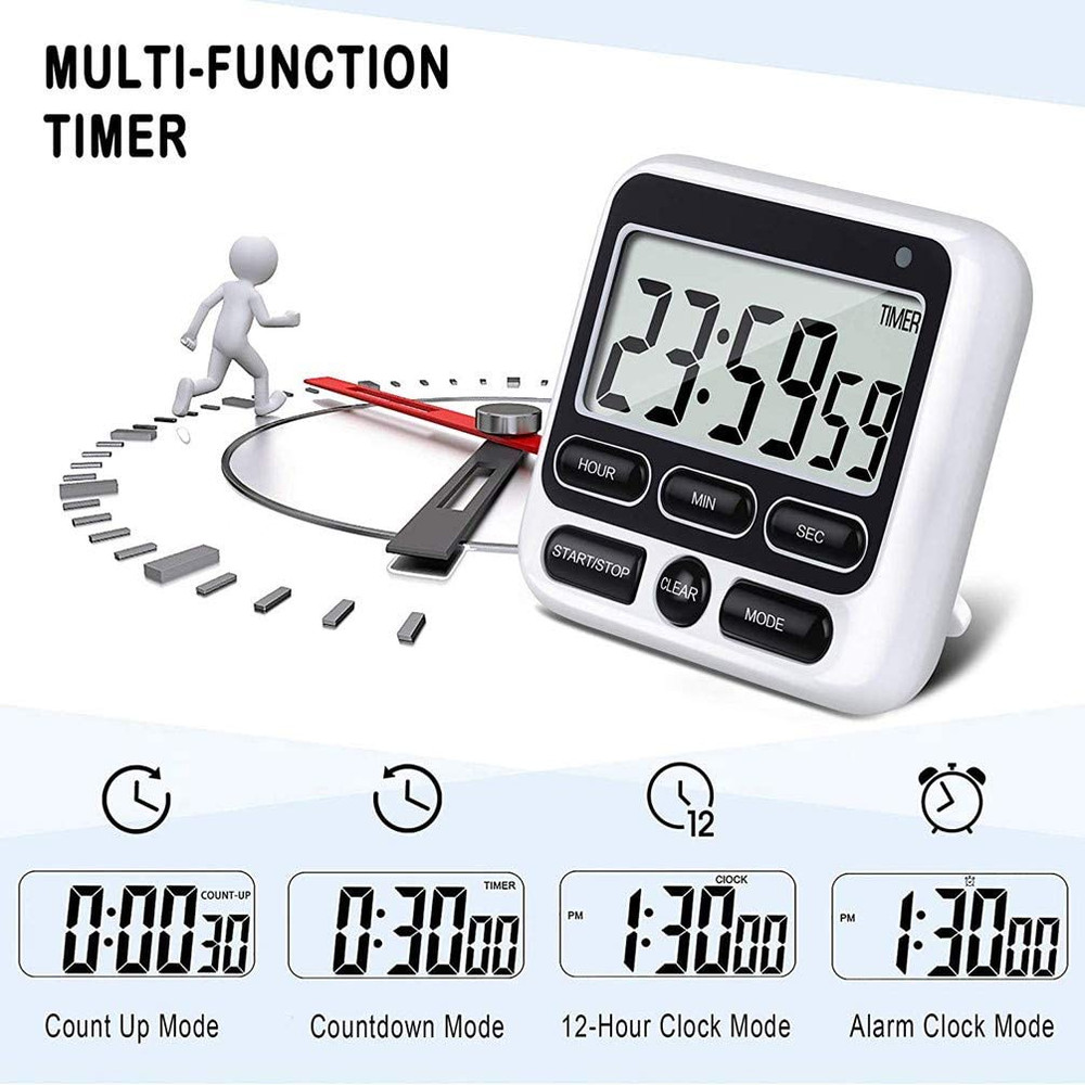 Digital Kitchen Timer with Mute/Loud Alarm Switch On/Off Switch, 12 Hour Clock &