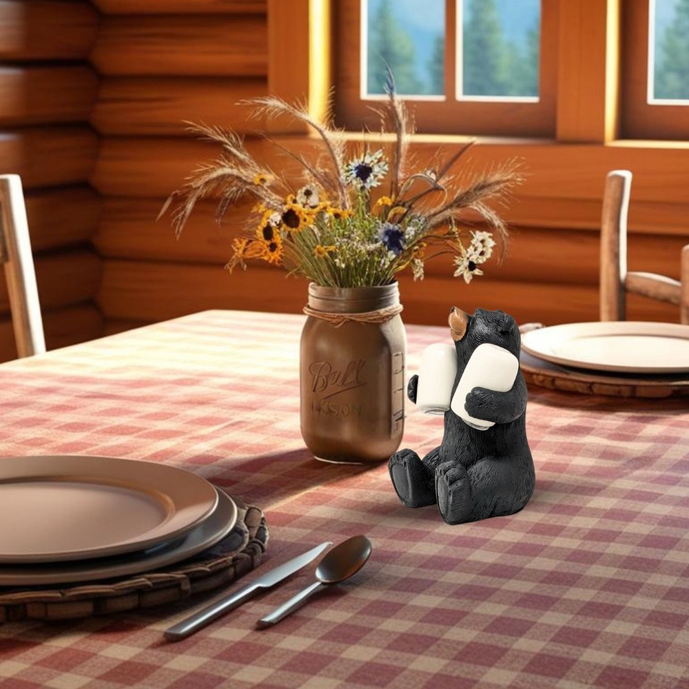 Sitting Bear Salt & Pepper Holder – Rustic Kitchen Decor with Ceramic Shakers
