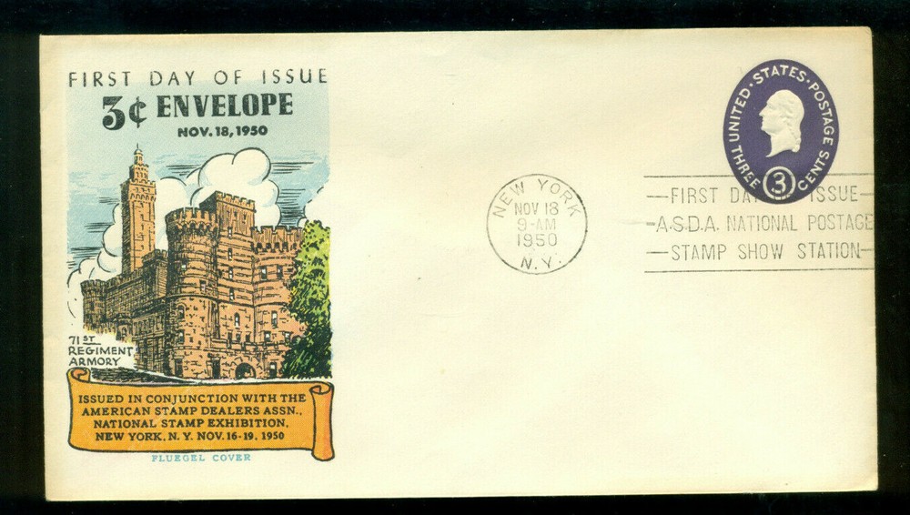 First Day Stamped Envelope - Scott# U534 - Fluegel Cachet