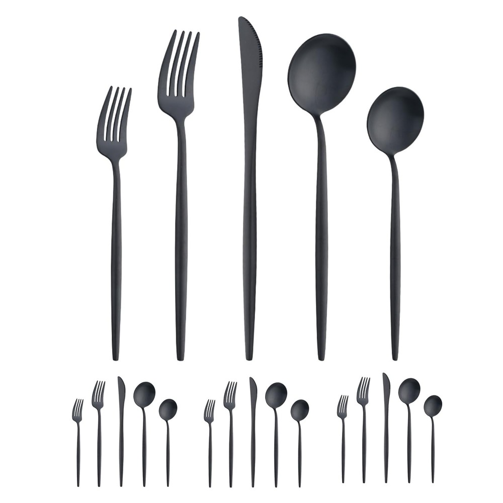 Matte Black Silverware Set, 20-Piece Stainless Steel Flatware Set Service for...