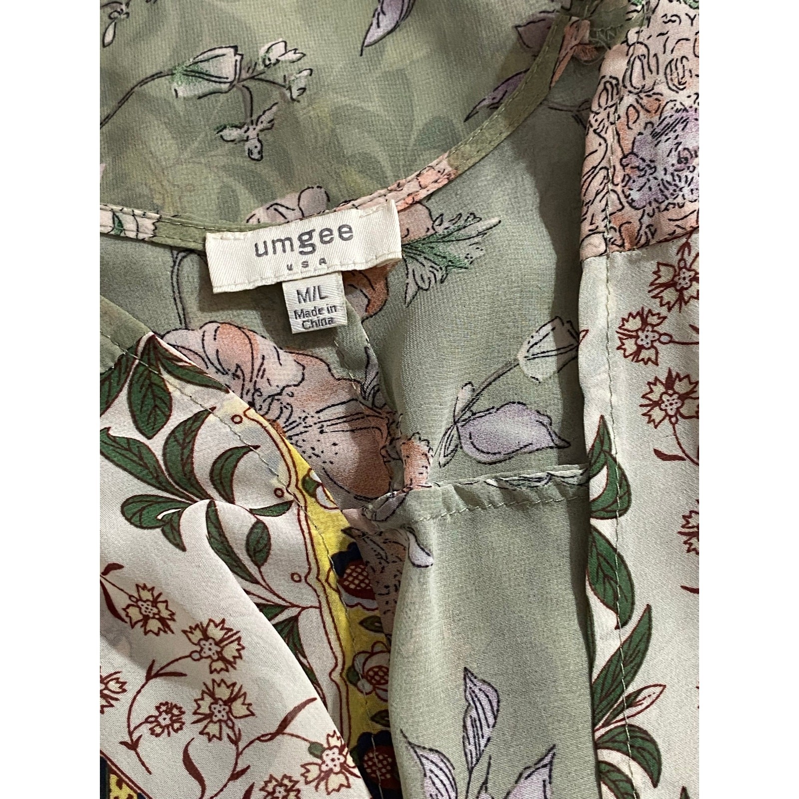 UMGEE Mixed Print Floral Kimono Flowy Chiffon Short Sleeve MEDIUM LARGE Boho