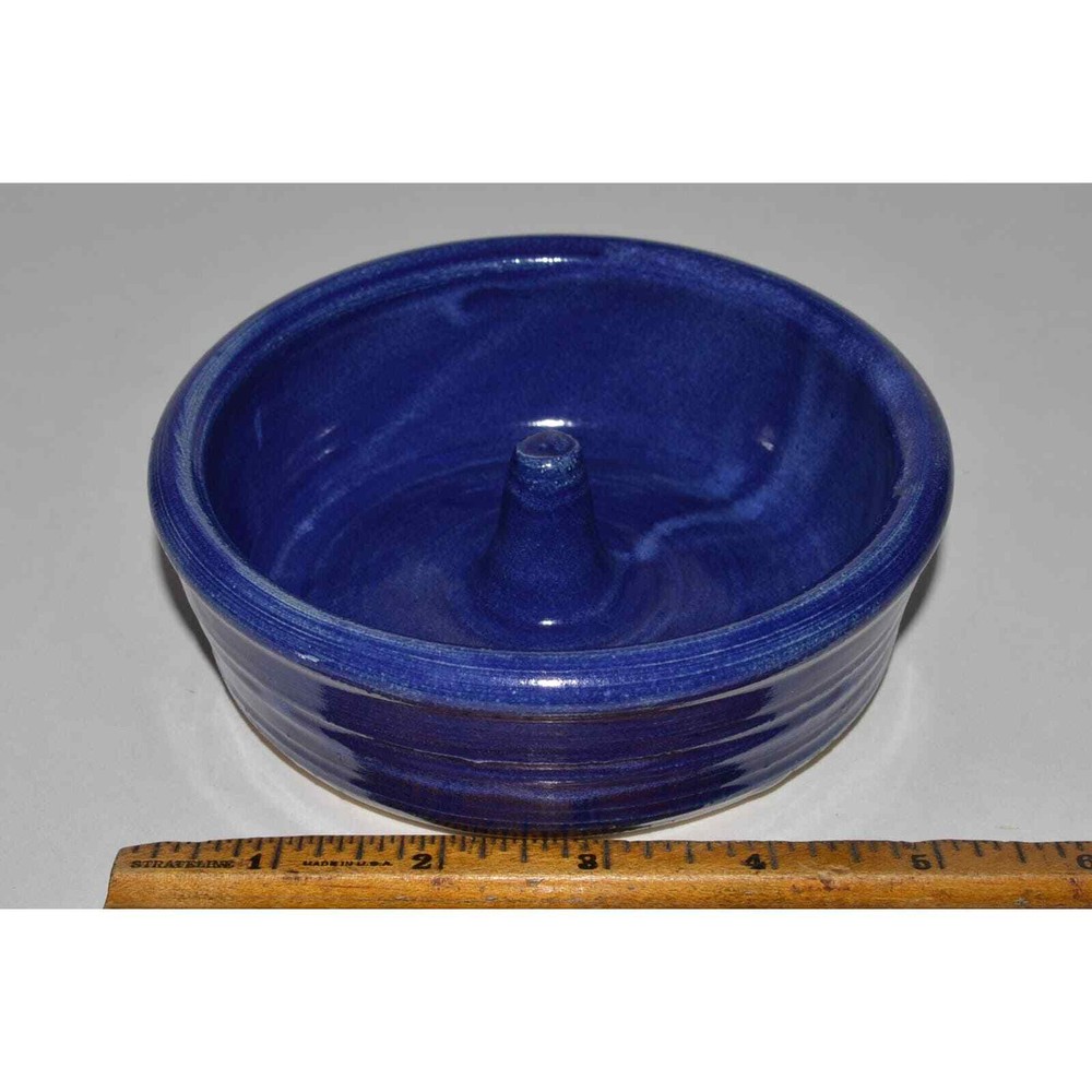 Cobalt Blue Pottery Apple Baker, Round Apple Baking Dish, Signed by Maker