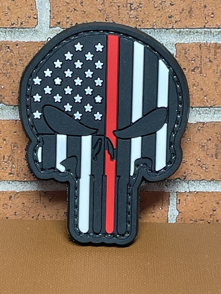 Punisher PVC Patch, Skull Tactical Morale Gun Thin Red Line Firefighter Patch