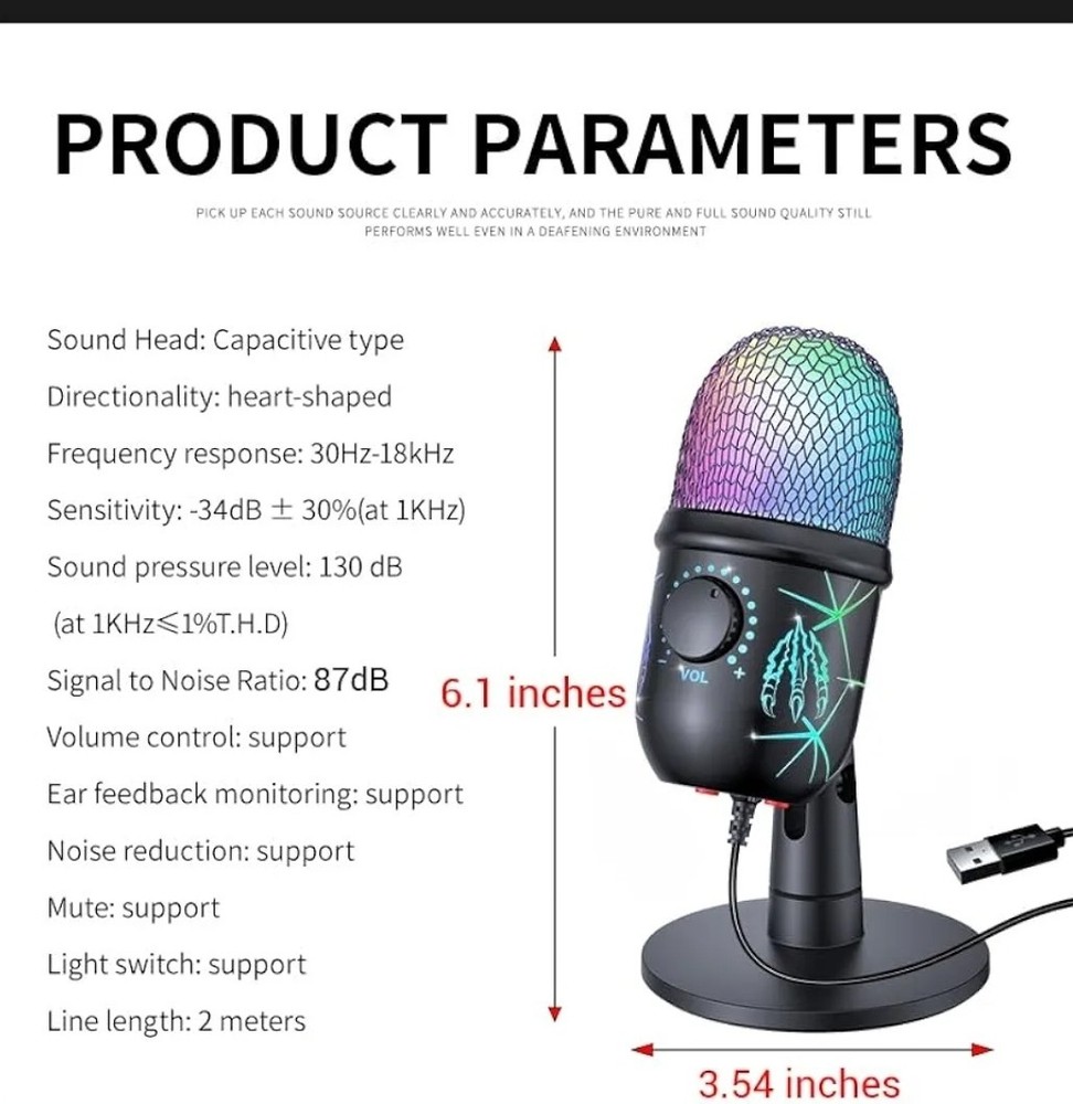 MRSDY Gaming Microphone USB Computer Microphone for PC Mac PS4/5 Condenser