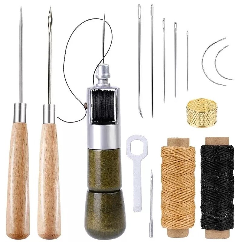 Leather Sewing Kit With Hand Speedy Stitcher Sewing Awl Waxed Thread Repair Tool