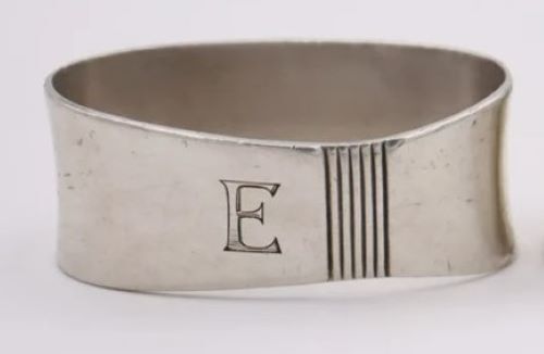German Mid-Century Modern 800 Silver Napkin Ring "E" initial engraving