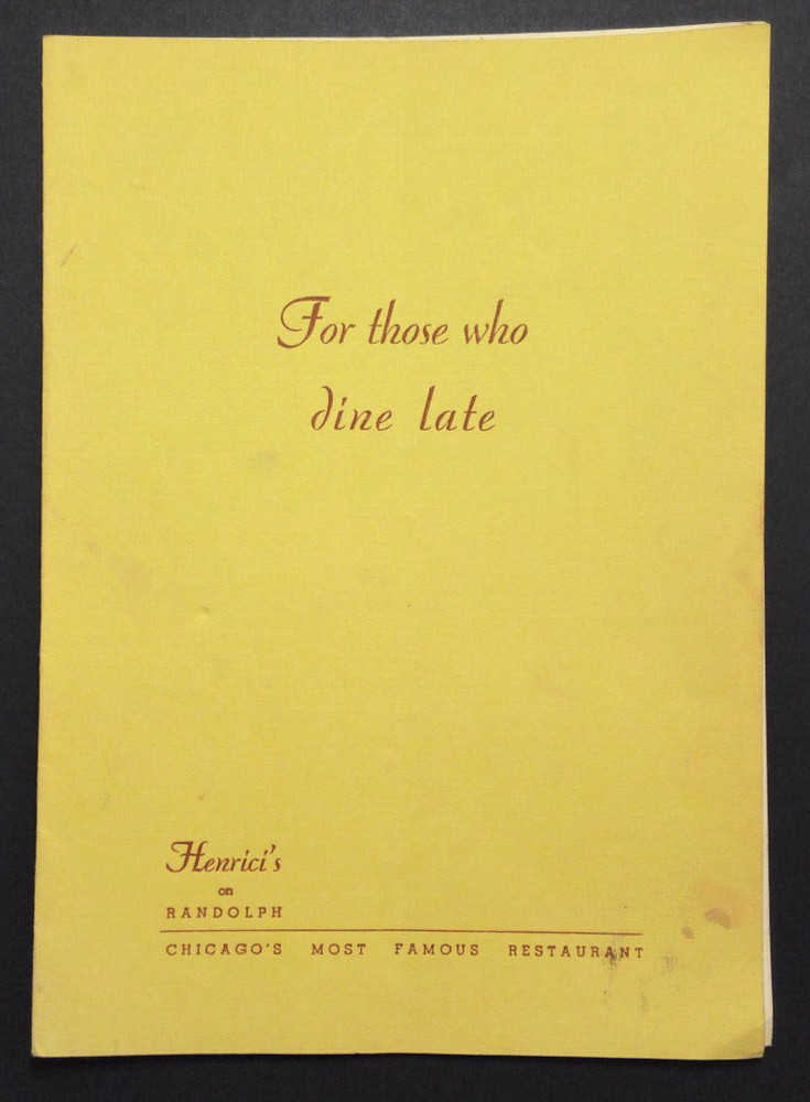Henricis on Randolph Menu Chicagos Most Famous Restaurant 1943