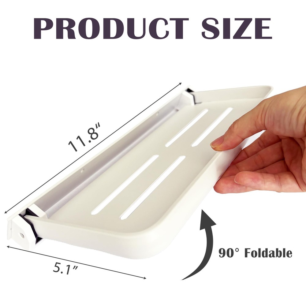 Small Folding Wall Shelf Waterproof Rust-Proof 90 Fold Down Metal White 2 PCS