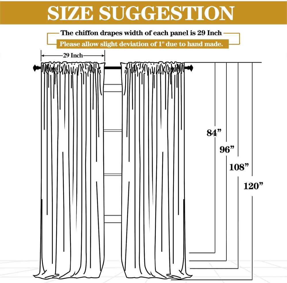 Yellow Chiffon Backdrop Curtains 108 Inches 2 Panels 29 Inch Width Backdrops ...