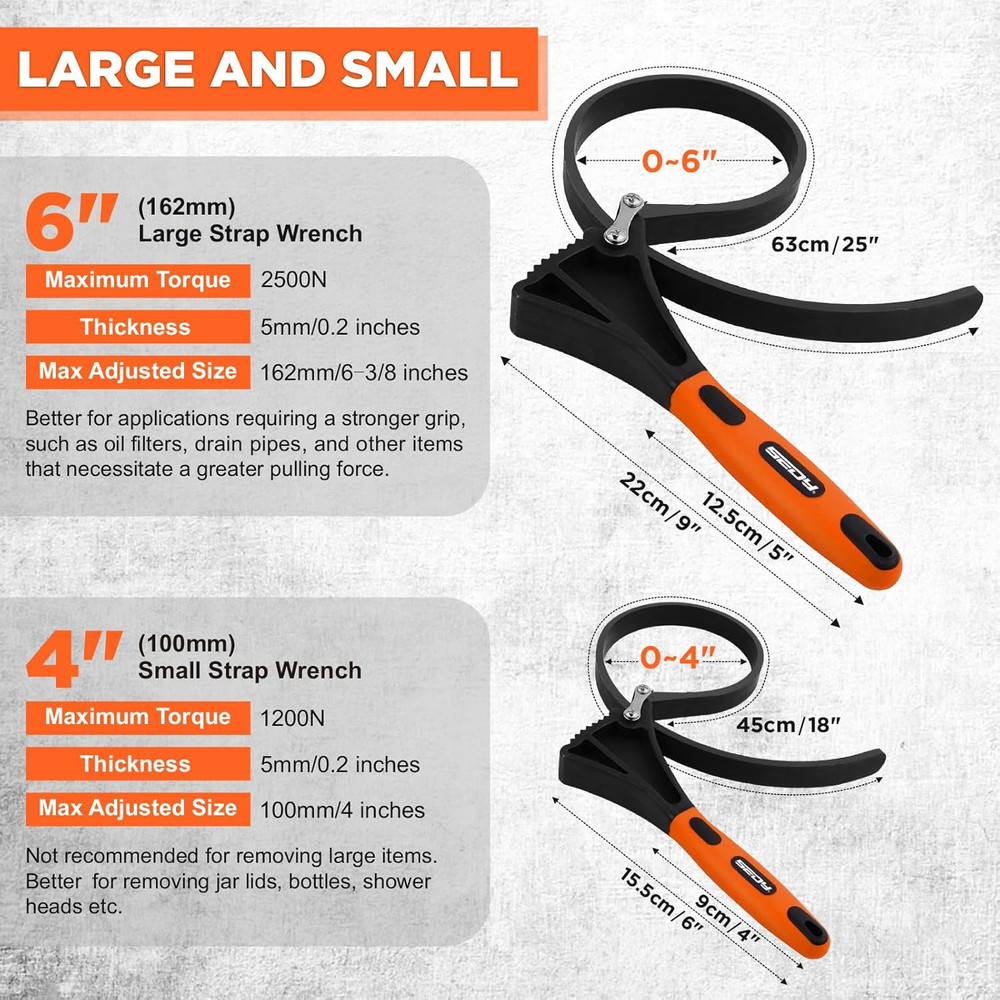 2-Piece Strap Set, Adjustable Rubber Oil Filter Max Diameter 4" A
