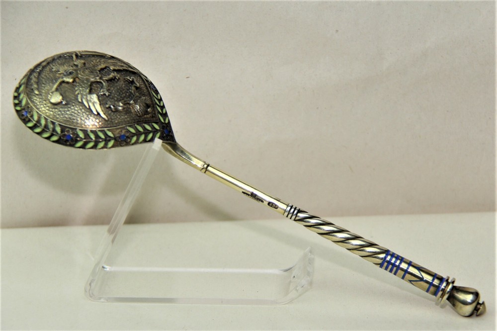 Russian 84 Silver Cloisonne Enamel Serving Table Spoon Grachevs brothers