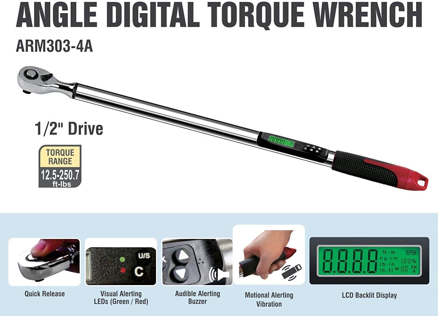 ACDelco Tools ARM303-4A 1/2” Angle Digital Torque Wrench12.5 – 250.7 ft-lbs