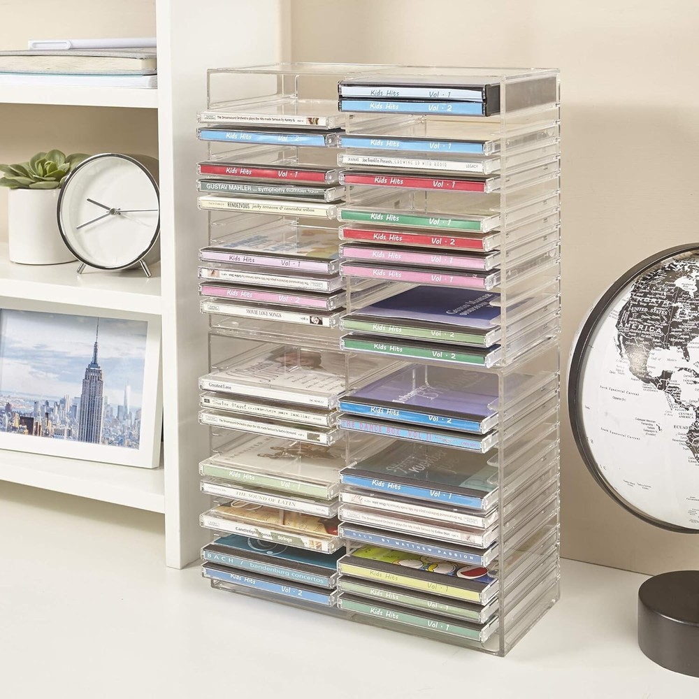 Stackable CD/DVD Multimedia Holder, Media Storage Rack, Clear Plastic 30 CD, US