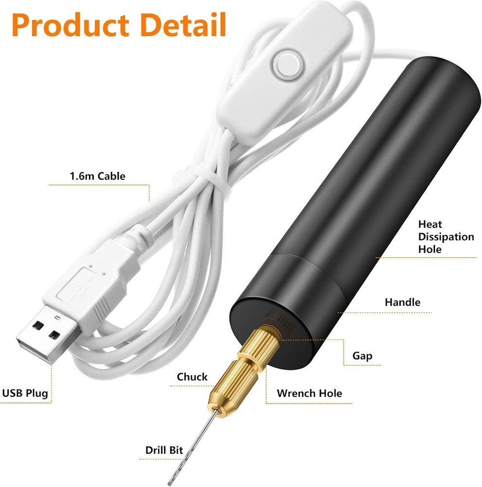 Versatile Electric Drill Kit with 8 Fine Bits for Resin and Polymer Projects