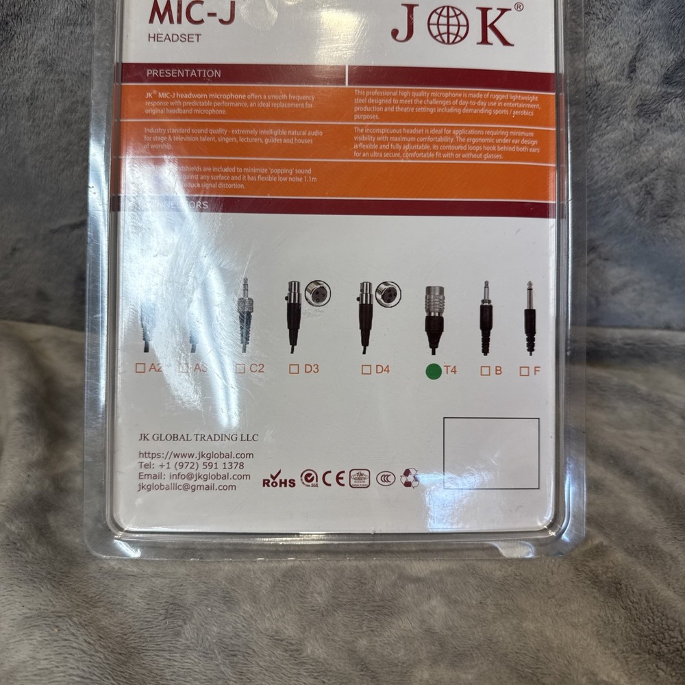 J K Professional Headset/Headworn Microphone MIC-J / Connector T4