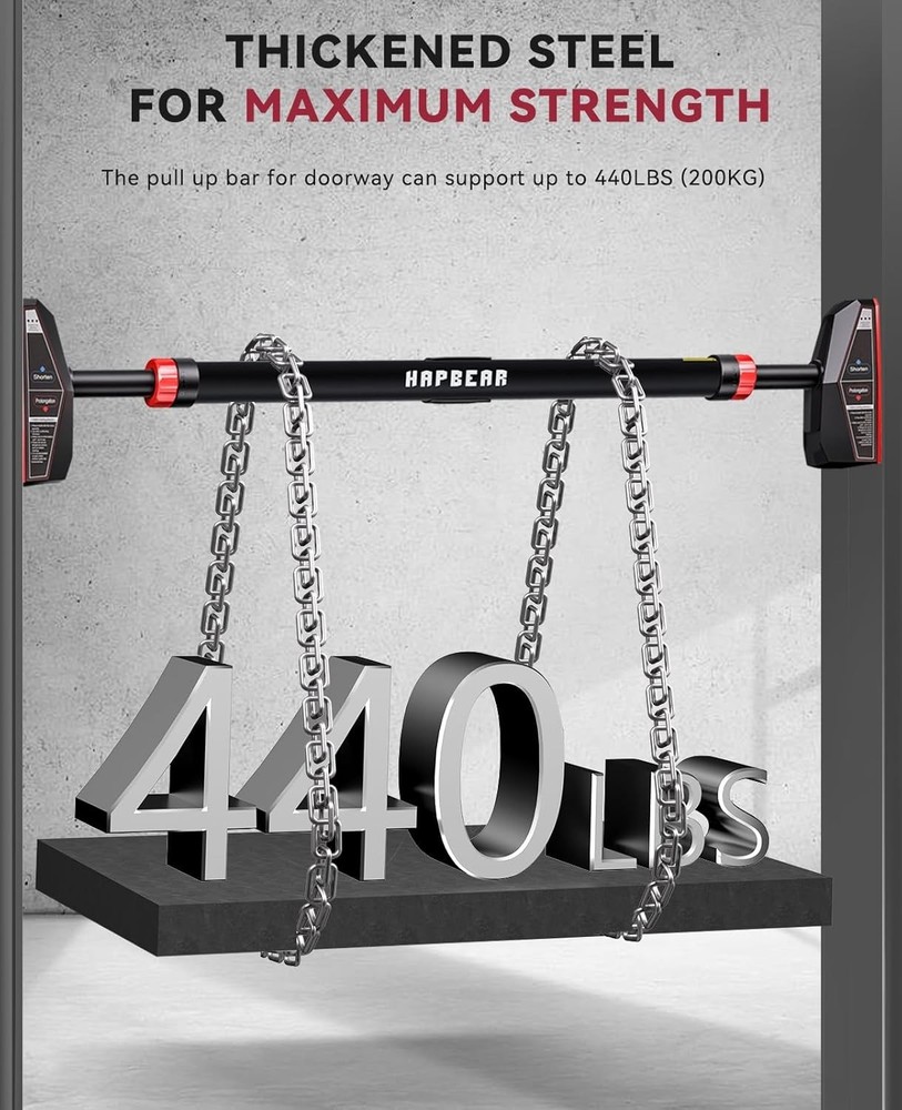 HAPBEAR Pull Up Bar for Doorway, Adjustable Width Locking 28.3-37.4 Inches