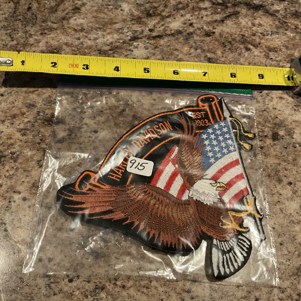 3.5x4 Harley Davidson Brown Eagle with US Flag Embroidered Iron-On Patch