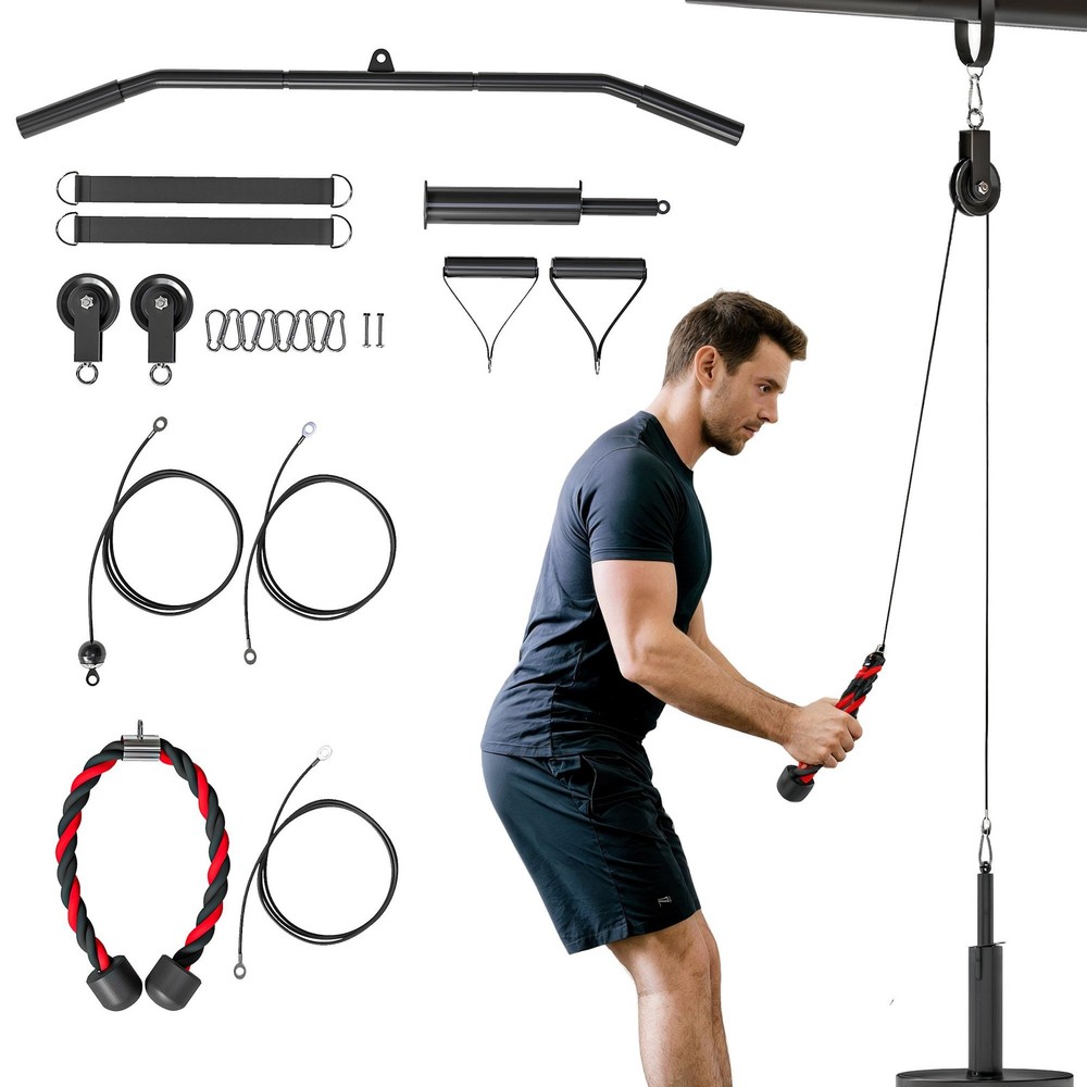 Weight Pulley Cable System Home Gym LAT Pull Down Bicep Curl Workout - RED