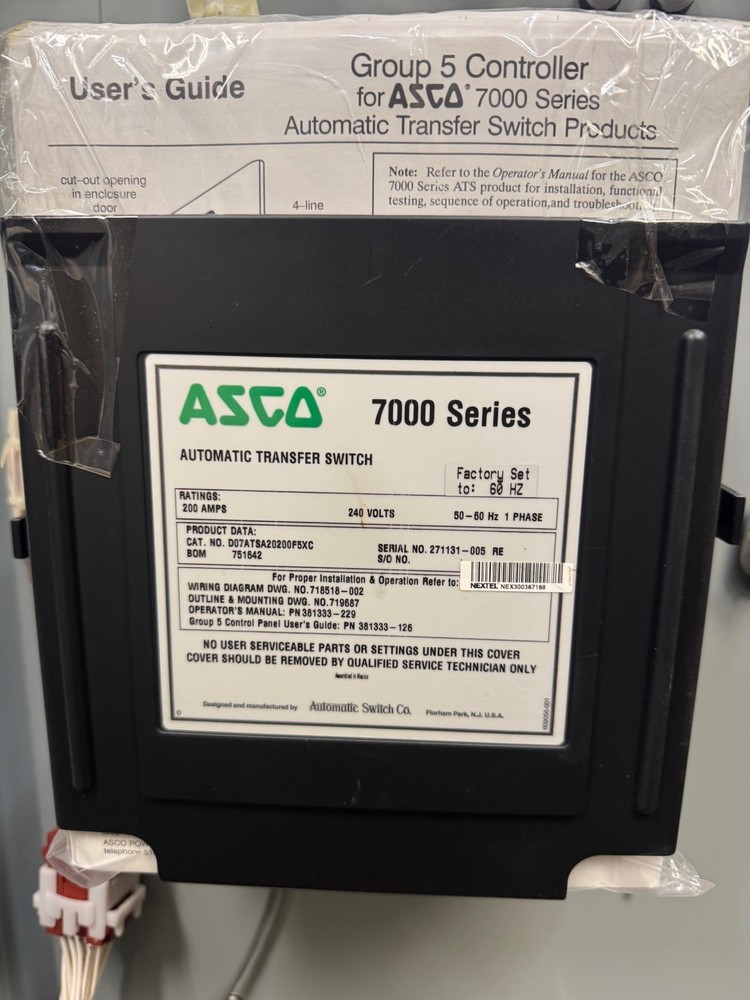 Asco D07ATSA20200F5XC 7000 Ser Automatic Transfer Switch 200A 240V Missing Knob