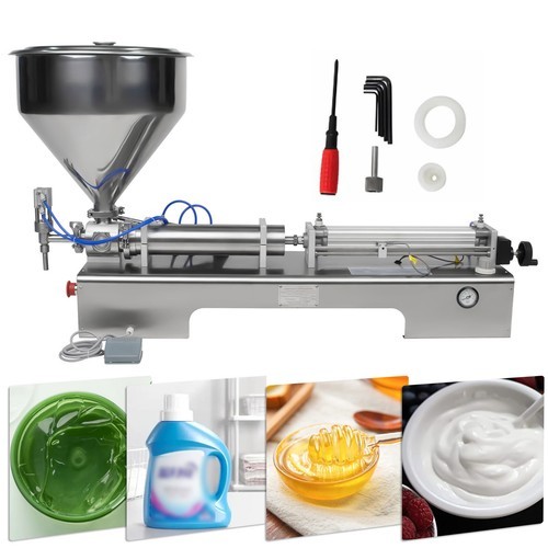 600ml Liquid Paste Filling Machine Pneumatic Bottle Pack Piston Filler + Hopper