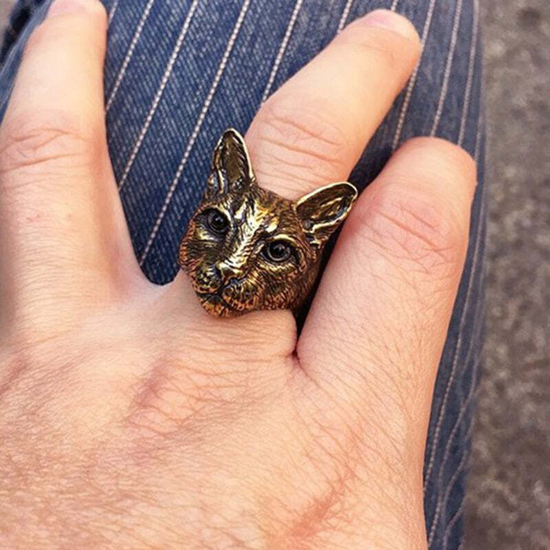 New Cute Adjustable Big Head Cat Ring Adorable Animal Kitty Ring