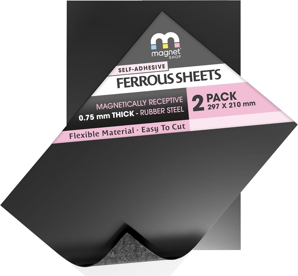 A4 Self-Adhesive Rubber Steel Ferrous Sheets Magnetically Receptive Surface UK