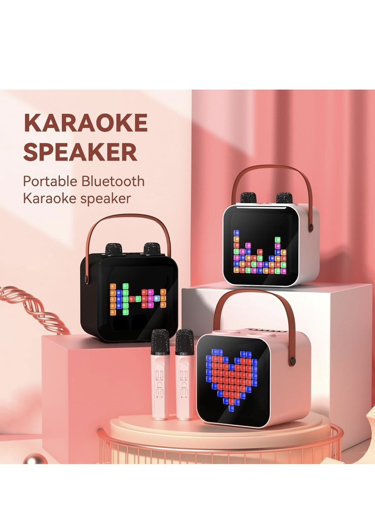 Portable Karaoke Machine with 2 Wireless Microphones Bluetooth Record