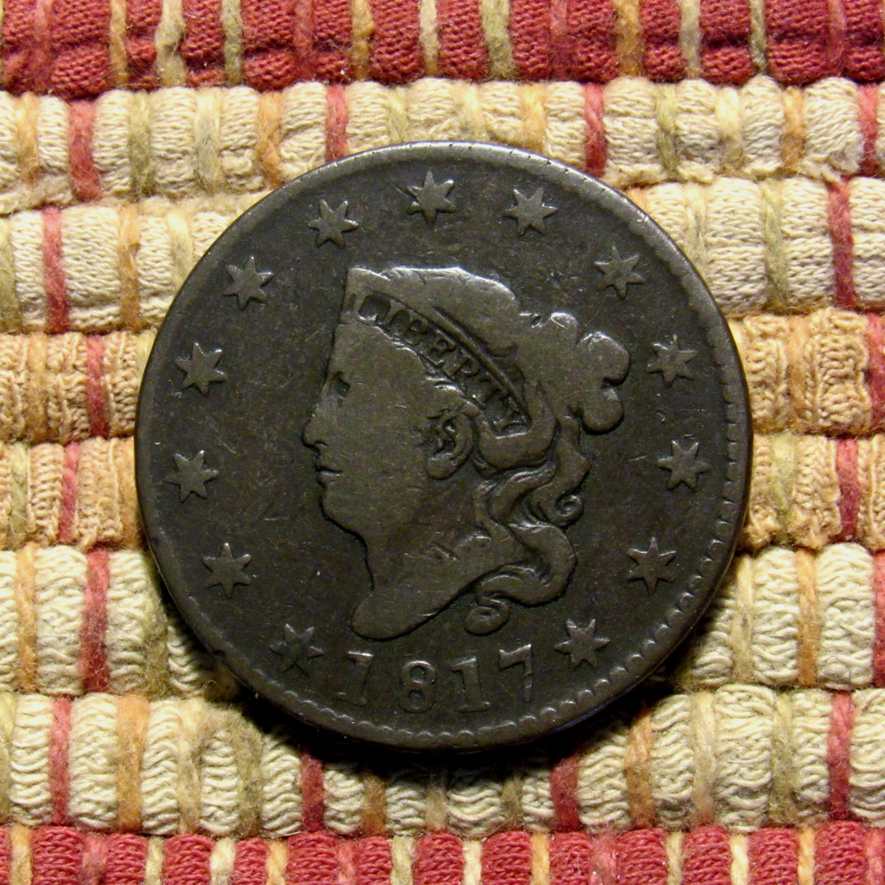1817 CORONET LARGE CENT, VG ~ FULL REVERSE, NICE ORIGINAL EXAMPLE OF THE GRADE