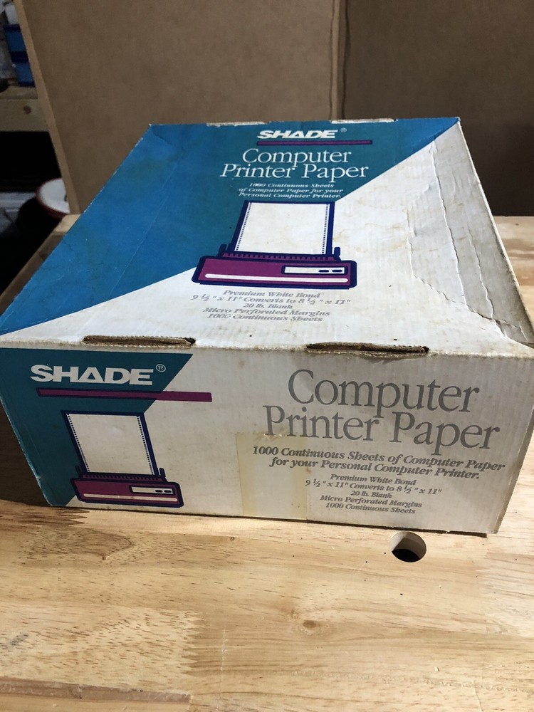 NOS BOX OF VINTAGE SHADE COMPUTER PRINTER PAPER - CONTINUOUS SHEETS