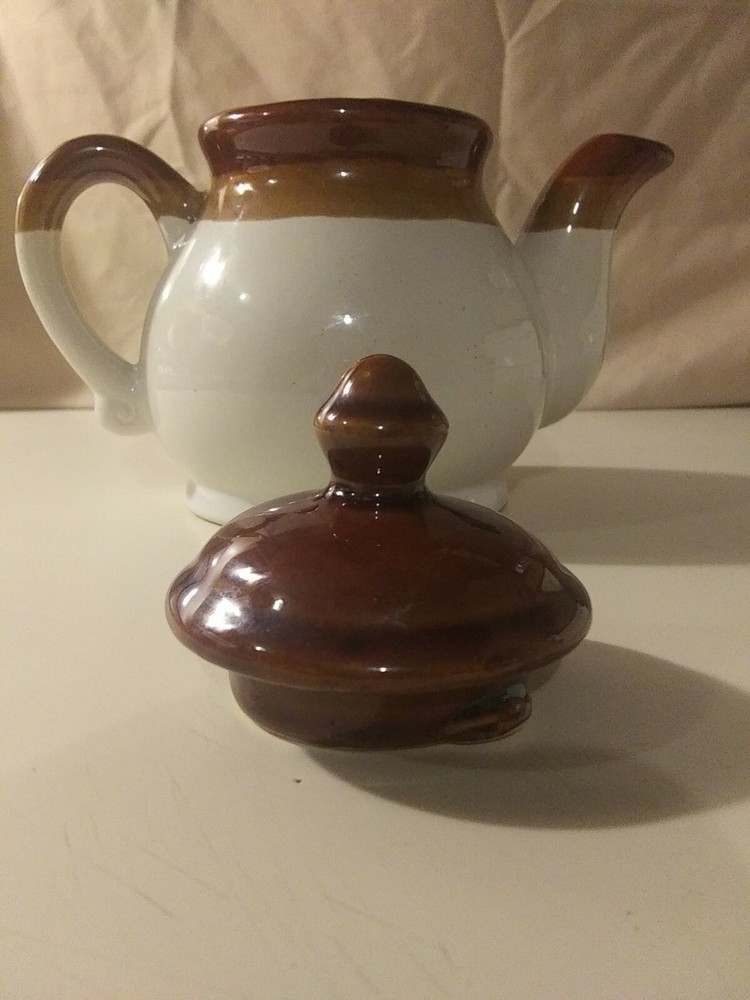Vintage Ceramic Cream And Brown Teapot
