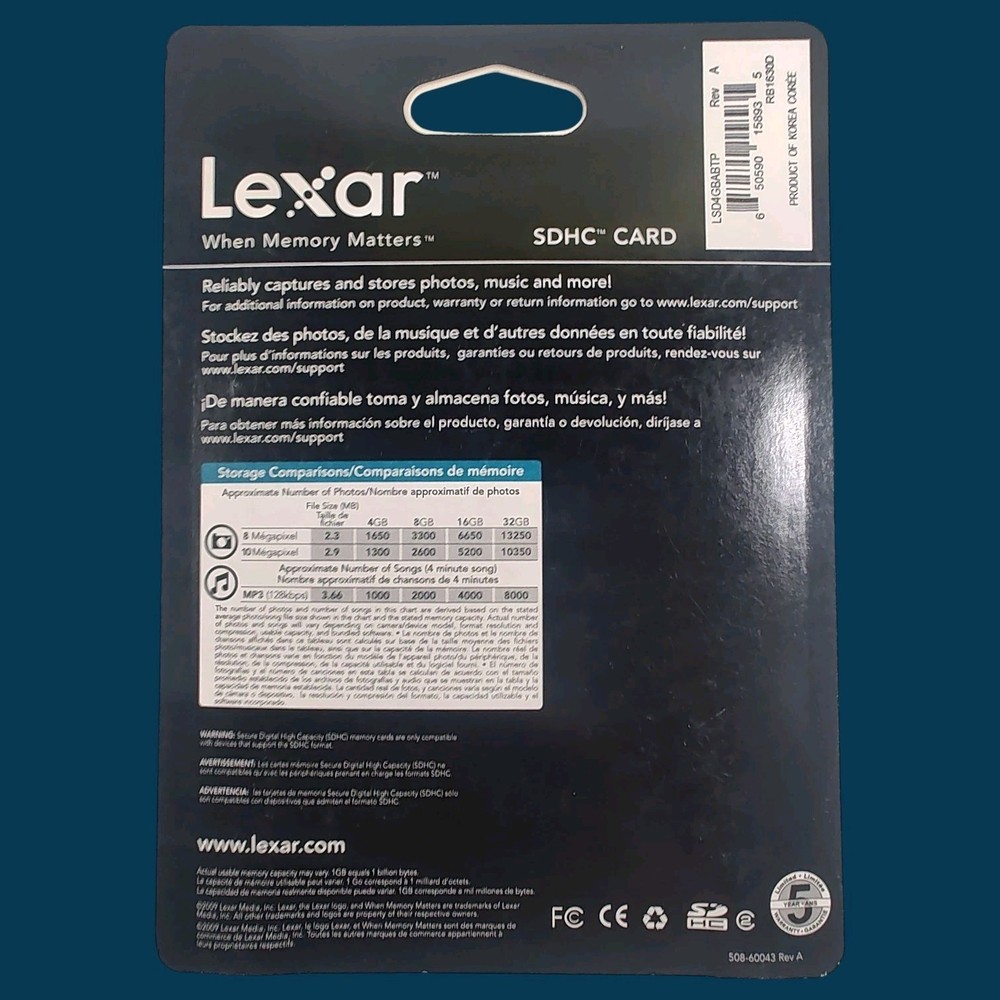Lexar 4GB SDHC Memory Card NOS 2009