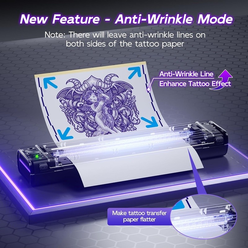 Tattoo Printer AI Wireless Monochrome Stencil Design Machine Portable Temporary
