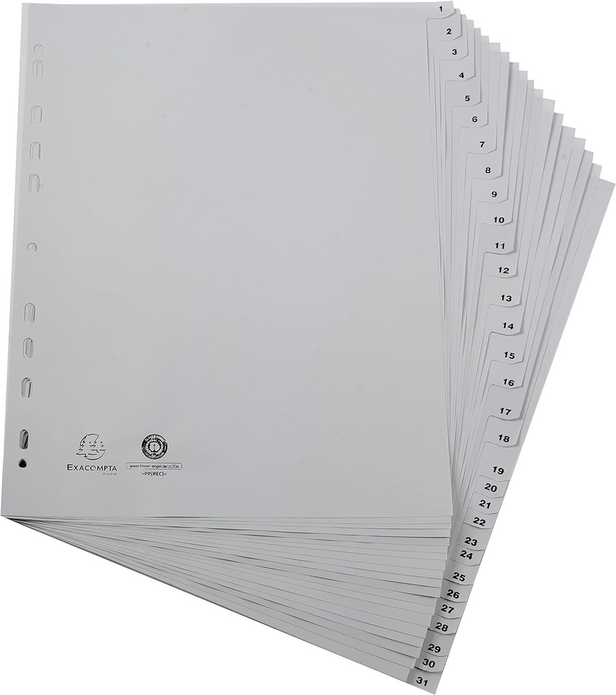 Exacompta - Ref 2931E - PP Printed Indices - For Use With A4+ Documents, 0.1mm P