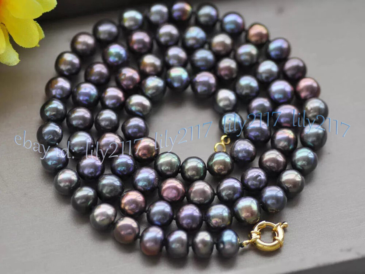 Genuine Natural Peacock Black Freshwater Pearl Necklace Jewelry 14-100" 7-8mm