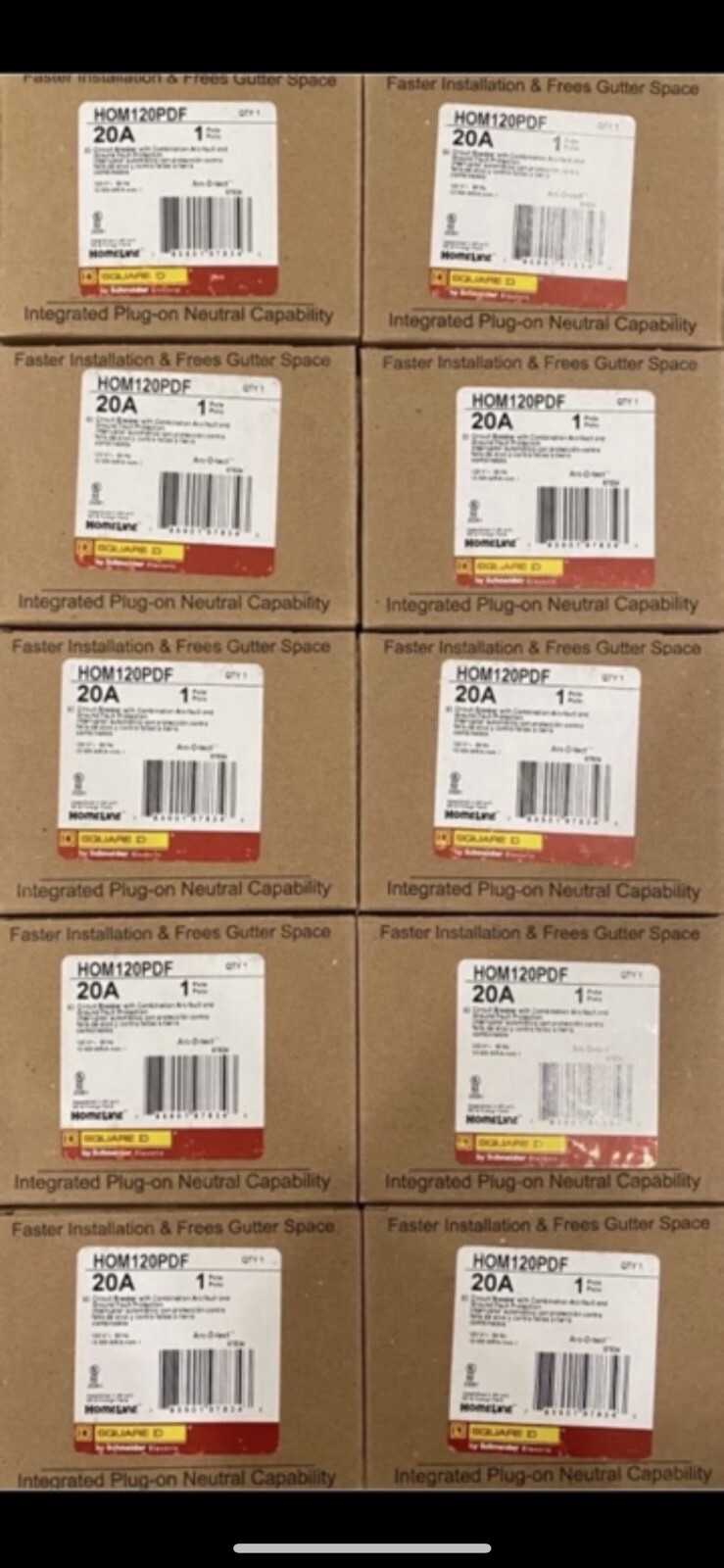 Lot Of 10  SQUARE D HOMELINE HOM120PDFC HOM120PDF 20A DUAL FUNCTION PLUG IN