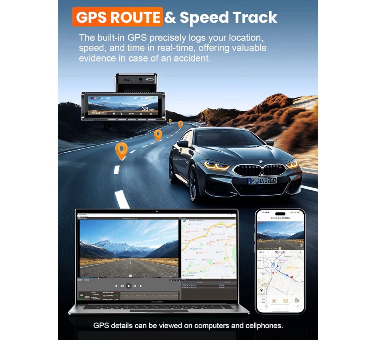 Affver 4K Dash Cam Front and Rear, Built-In 5G Wifi GPS, 64GB Card Included