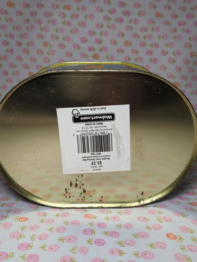 Retro Wright's Oval Sewing Box, Small Latching Suitcase Tin, Labor Saver