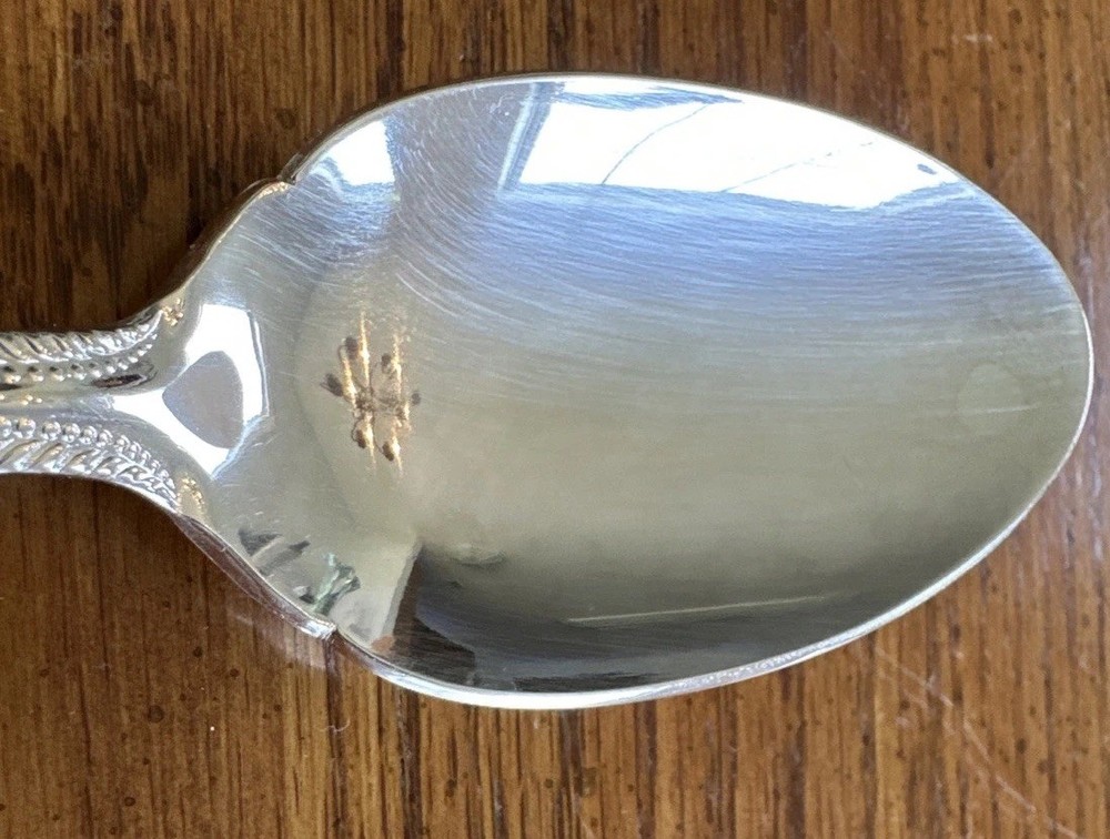WALLACE Wickham Deep Silverplate Serving Spoon Flatware Fan Bead 8.5”