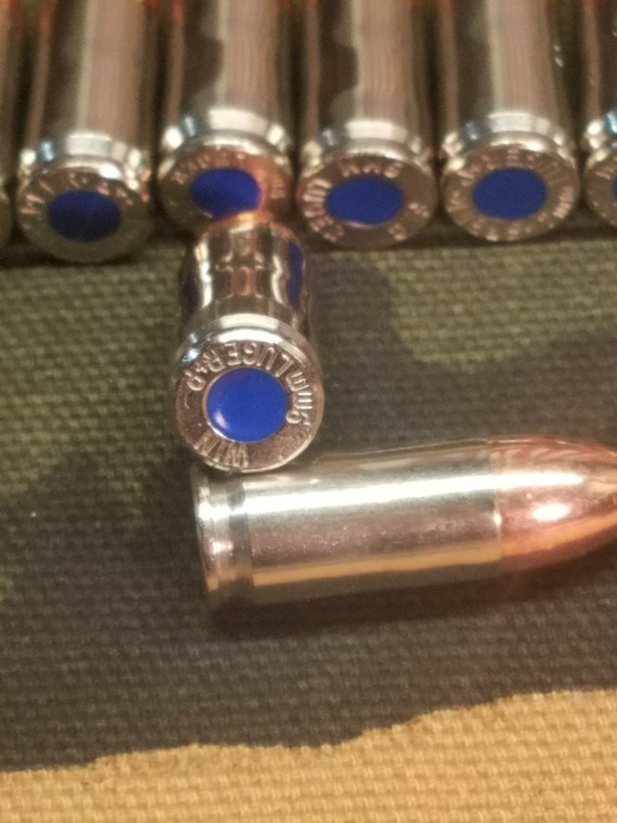 9MM LUGER SNAP CAPS SET OF 20 (NICKEL+BLUE) REAL 115GN WEIGHT!!!