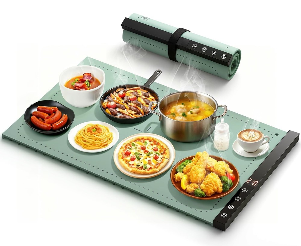Grayish Rollable Portable Food Warming Mat 6 Temperature Settings 1-4H Timer