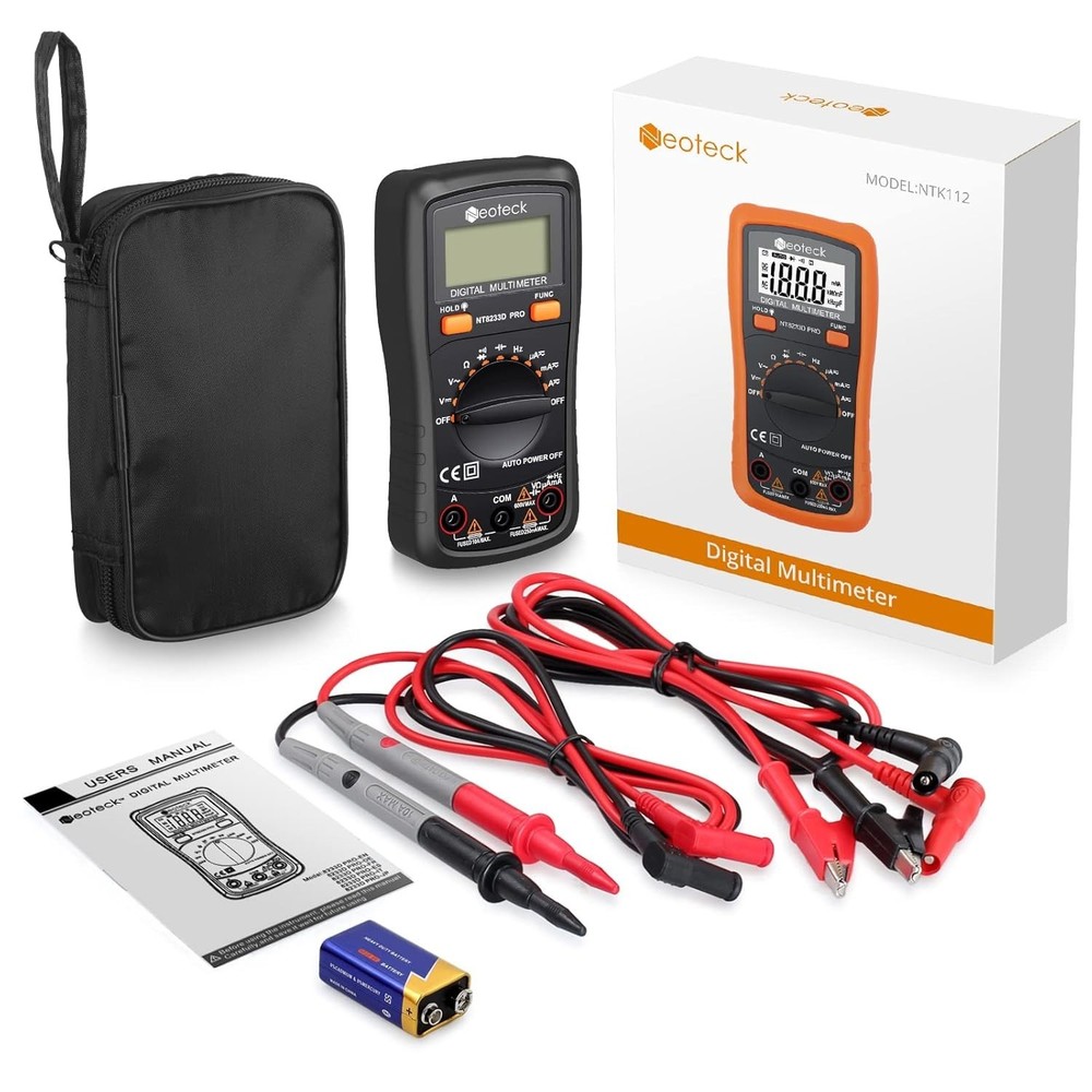 Battery Powered Digital Multimeter with Large Backlit LCD Display and Leads