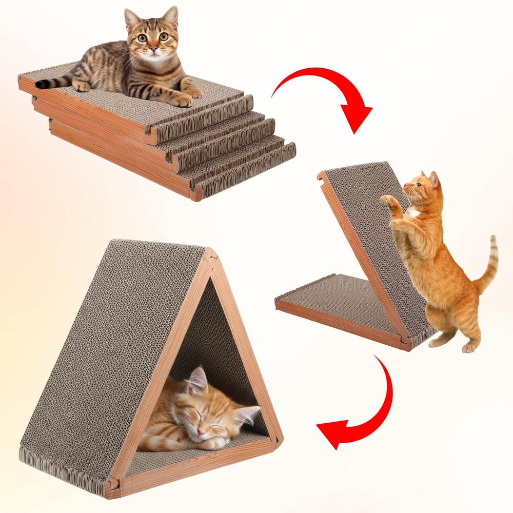 3-Sided Vertical Cat Scratching Post Foldable Triangle Scratch Pad Cardboard
