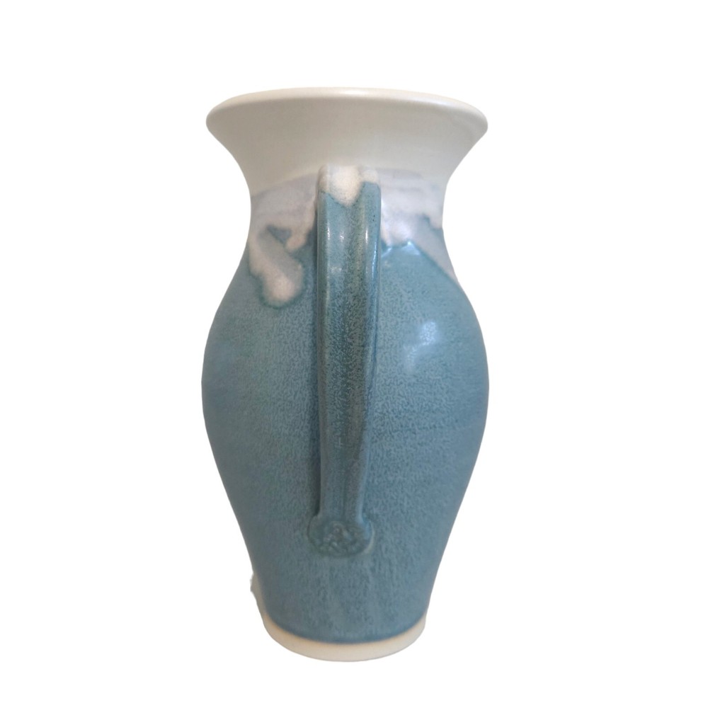 Handmade Pottery Pitcher Drip Glaze Blue White