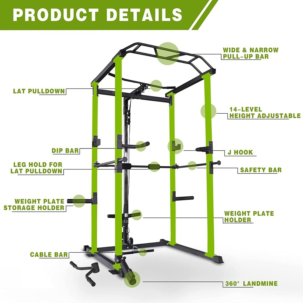 Multi-functional Power Cage,Home Adjustable Pullup Squat Rack 1000Lbs Capacity