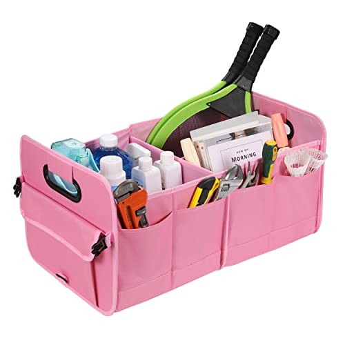 Car Trunk Organizer - Collapsible Multi Compartment Storage with pink