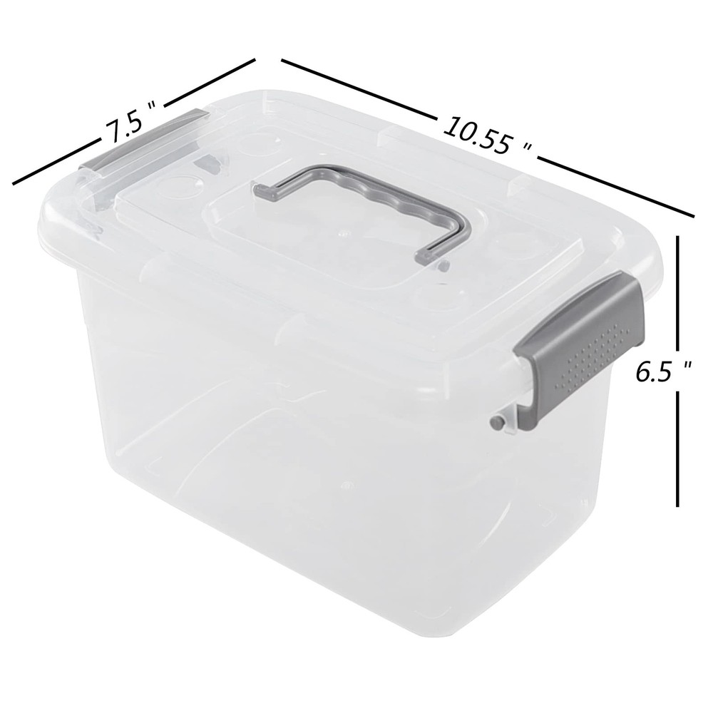 Doryh 5 L Plastic Lidded Storage Bin, 6 Pack Clear Latch Container Box with Hand