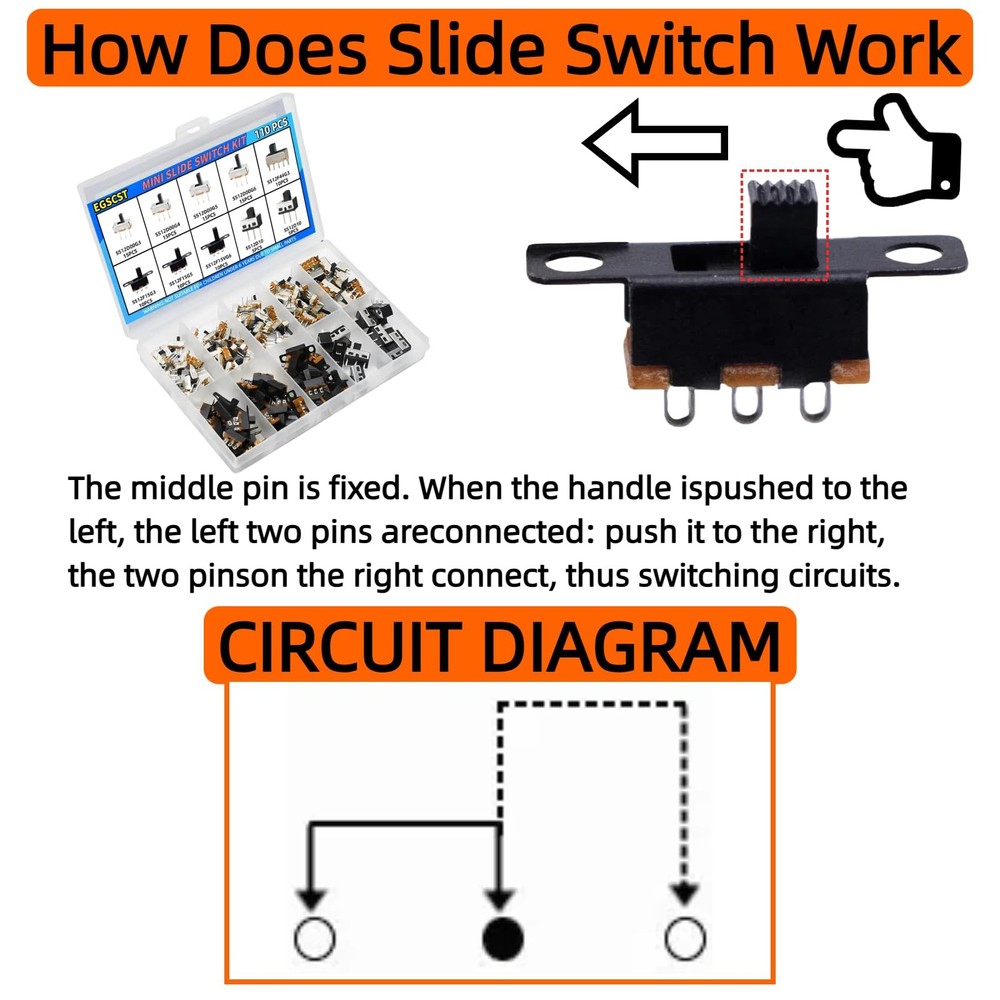 EGSCST 110PCS 9Values SPDT Micro Mini Slide Switch Kit 1p2t Toggle silver