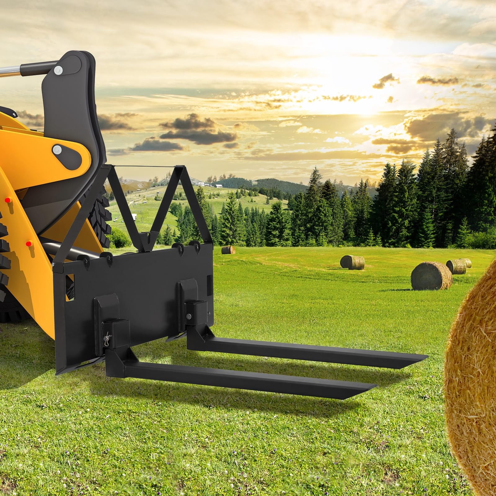 45" Skid Steer Pallet Forks, 3200LB Capacity, Quick Attach for Tractors & Loader