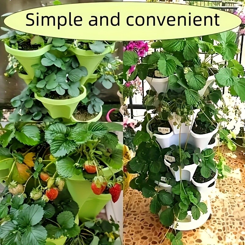 5-Tier Stackable Planters Vertical Planter Garden Flower Pot w/ Wheel Yard Decor